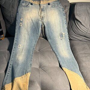 Atos Lombardini distressed jeans with suede trim